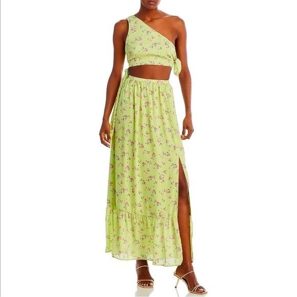 Wayf Dresses & Skirts - NWT WAYF DARLIN CUT-OUT FLORAL ONE SHOULDER MAXI DRESS LEMON DITSY PINK SIZE M